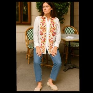 NWT Chico's Silk & Cotton Flower & Vine Ivory Blouse Size 12●NEW●